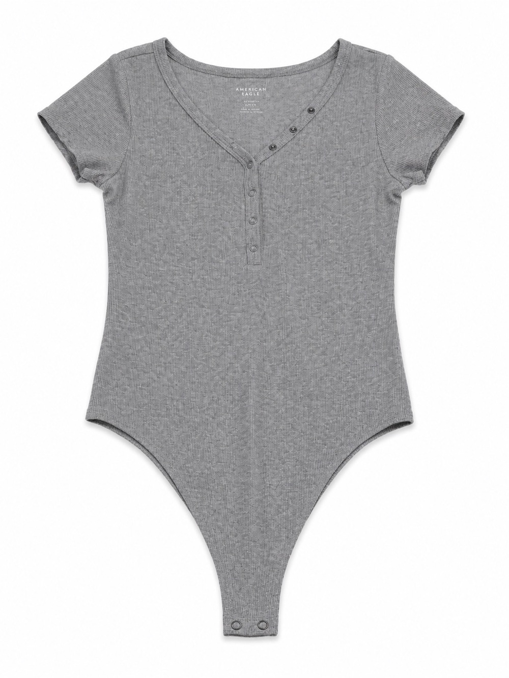 American Eagle Outfitters Gray Ribbed Short-Sleeve Bodysuit